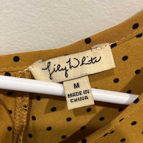 Lily White Dress Top Mustard Yellow Black Dots - Picture 3 of 5